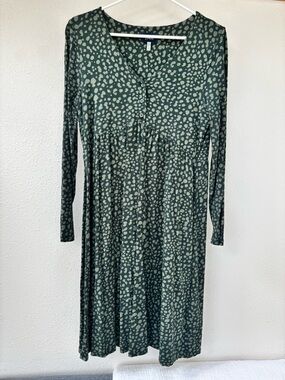 Joules Green Printed Long-Sleeve Midi Dress